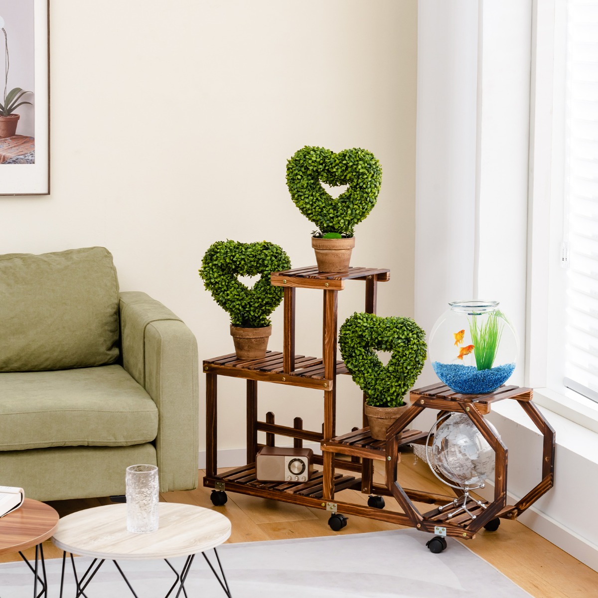 Set van 4 Mini-Kunstplanten Kunstboom met Pot Kleine Kunstplant Groen Interieurdecoratie (Hartvorm)