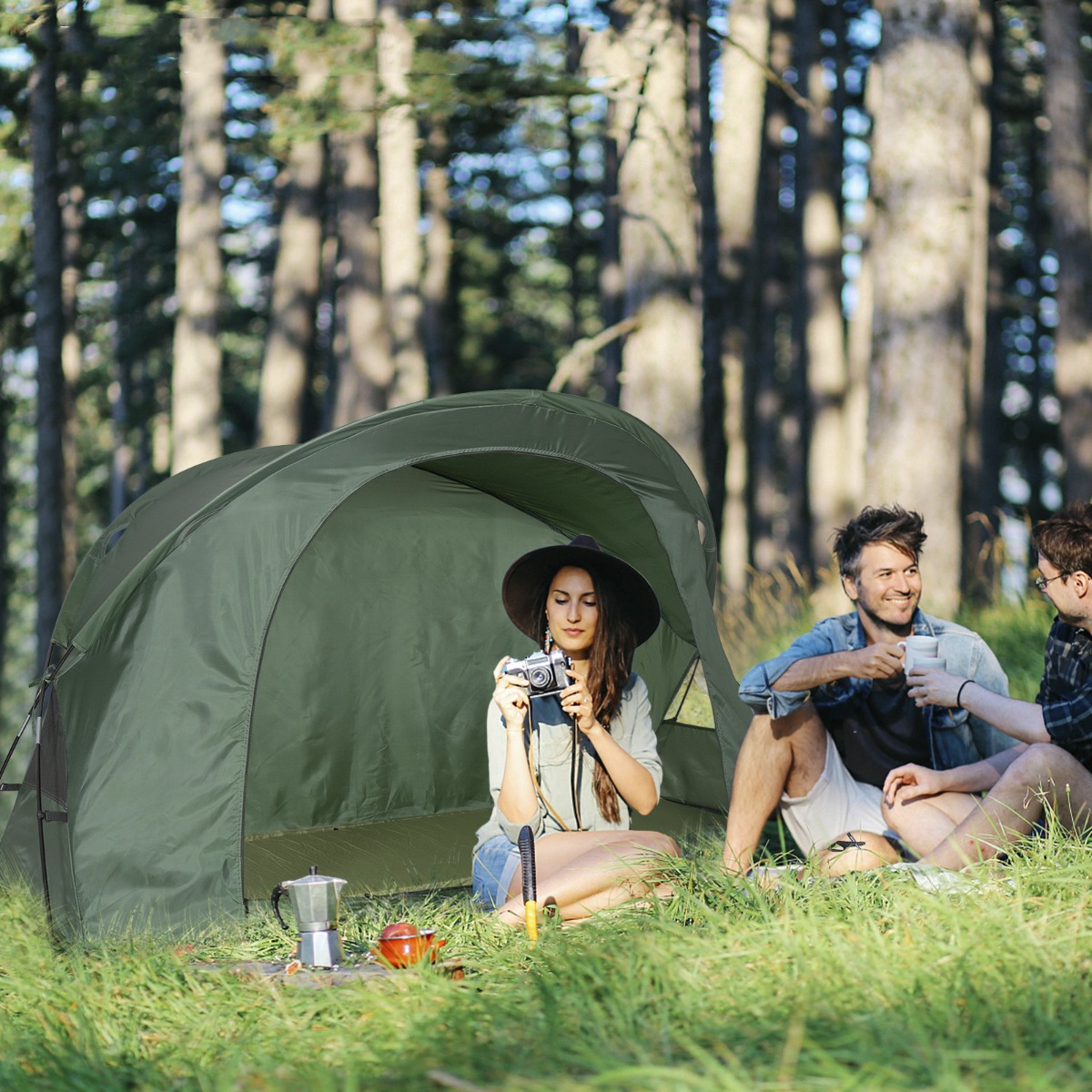4 in 1 opvouwbare campingtent voor 1 persoon met hoes en matras 200 x 87 x 154 cm groen
