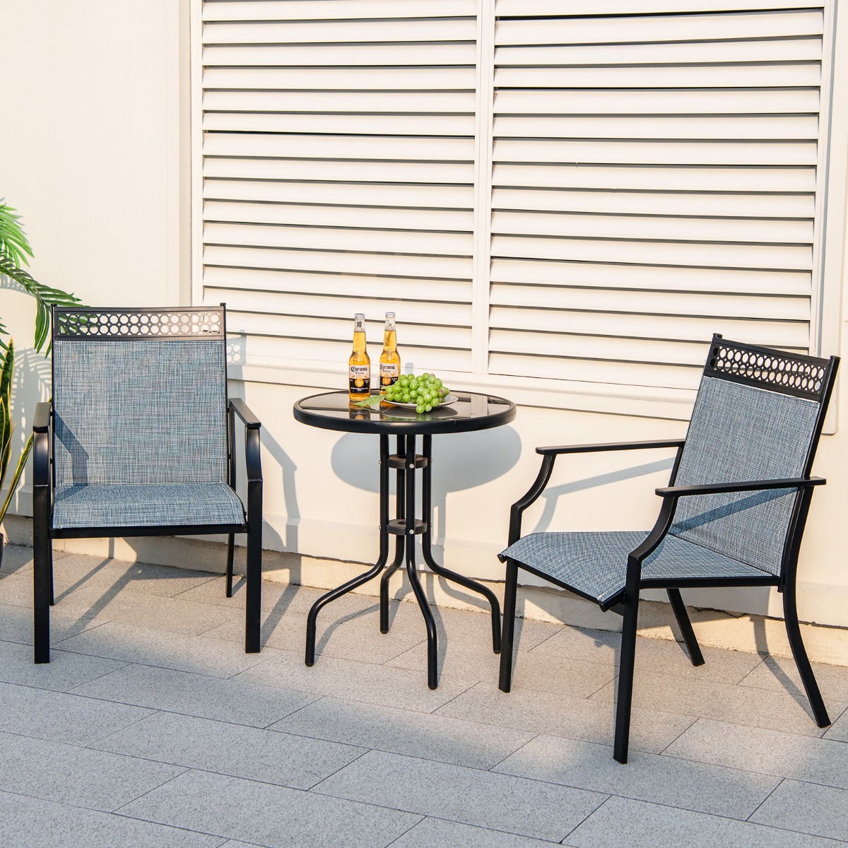 Set van 2 Tuinstoelen Buitenstoelen voor Alle Weersomstandigheden Hoge Rugleuning Sneldrogende Stof Stevig Metalen Frame Omgestikt