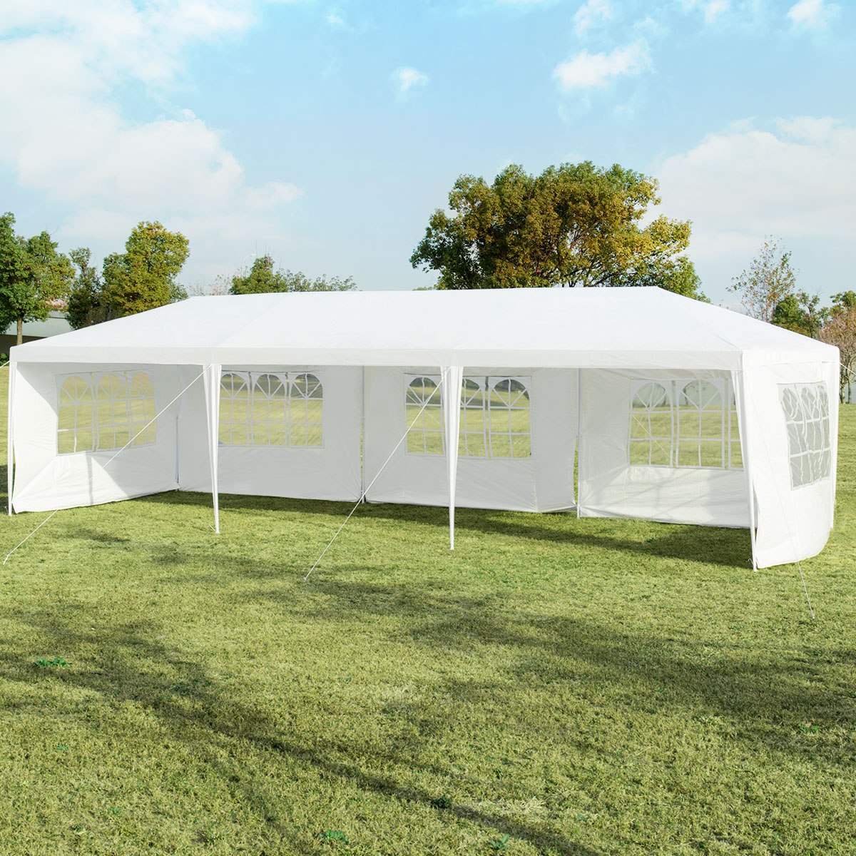 3 x 9 m Gazebo Tent Gazebo Tuintent met 5 Verwijderbare Zijwanden Wit