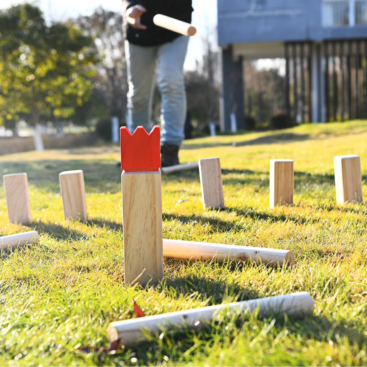 Kubb Spel Set houten tuin gooien spel voor kinderen volwassenen familie leuk en interactieve buiten 