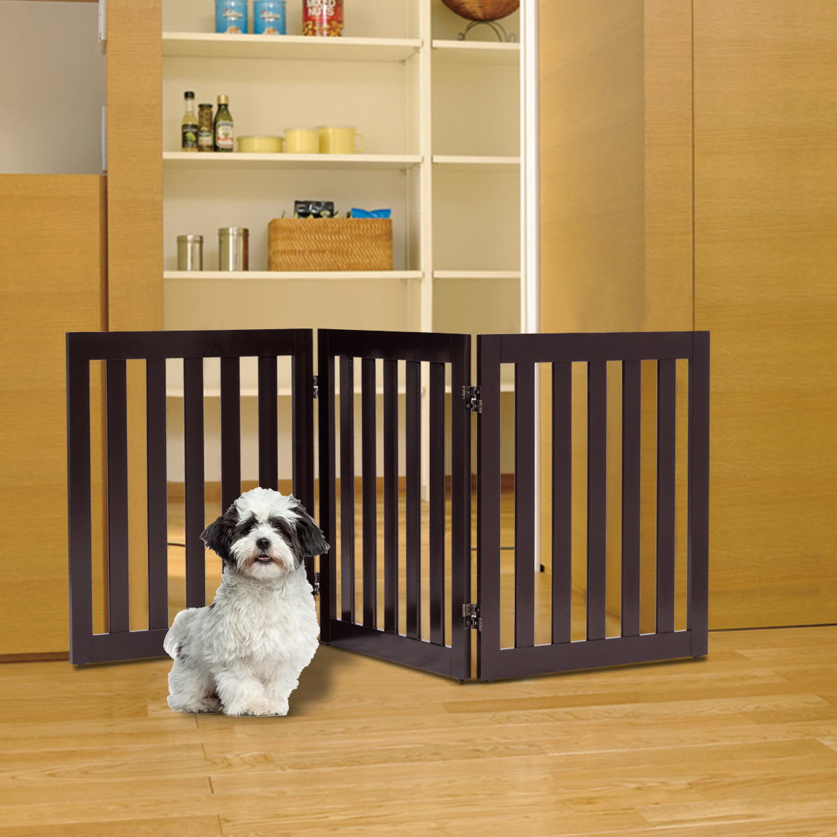 Barrier Dogs 60 cm Hoog Veiligheidshek Houten Kinderhek Opvouwbaar 3 Panelen Bruin