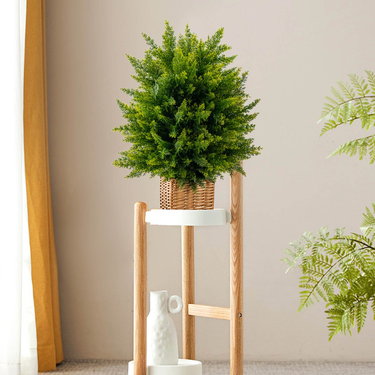 Set van 2 Kunstplanten Cederbuxus Kunstboom met Pot Kunstmatige Decoratieve Plant Kamerplant 55 cm