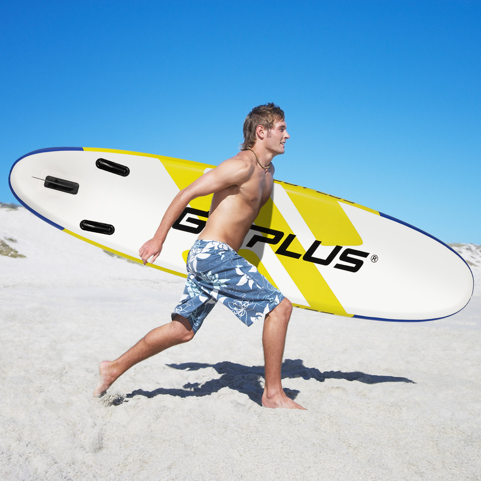 SUP Board Opblaasbaar Stand Up Paddle Board met Breed Gebied 305 x 76 x 15 cm Blauw + Geel + Wit