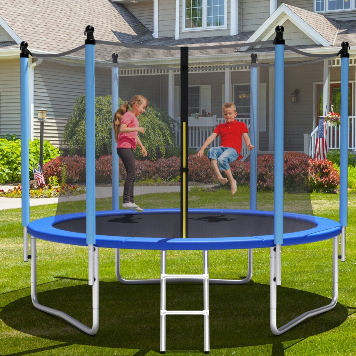 ? 244 cm Trampoline Outdoor Trampoline voor Kinderen & Volwassenen Zwart + Blauw