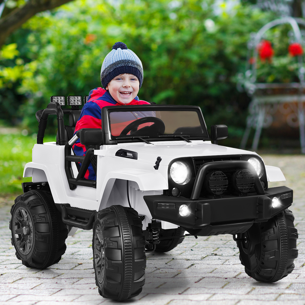 Elektrische Jeep 12 V Kinderauto met 2, 4 G Afstandsbediening Elektrische Auto met Muziek Wit