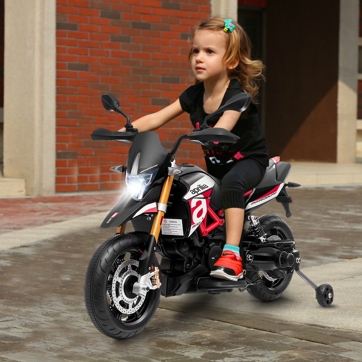 Kindermotorfiets met Zijwieltjes Elektrische Motor met LED Verlichting en Muziek Kindermotor Belastb