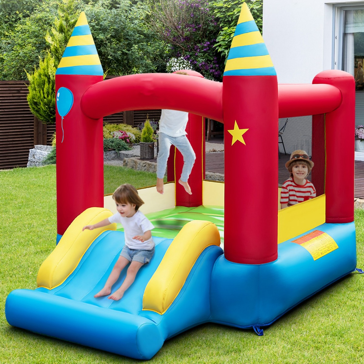 Springkasteel met Ventilator Springslot voor Kinderen Indoor Outdoor Speelkasteel met Glijbaan 260 x
