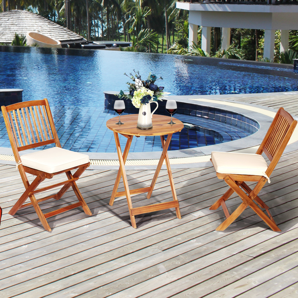 3-delige opvouwbare tuinmeubelset Terrasmeubelset inclusief ronde tafel en 2 stoelen